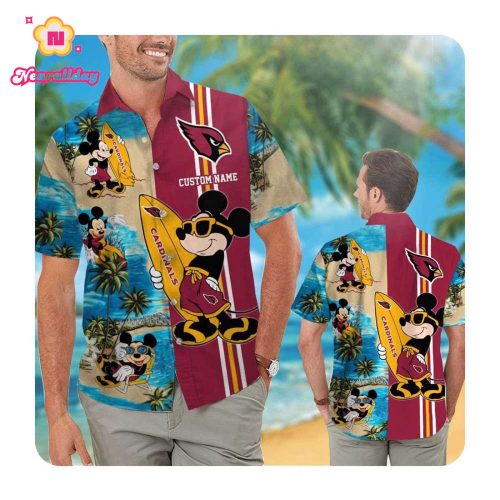 Arizona Cardinals Mickey Custom Name Hawaii Shirt Summer Button Up Shirt For Men Women