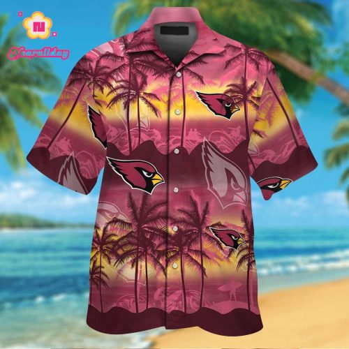 Arizona Cardinals Short Sleeve Button Up Tropical Aloha Hawaiian Shirt Set for Men Women Kids Gift