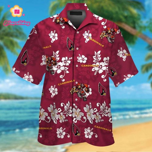 Arizona Cardinals Short Sleeve Button Up Tropical Aloha Hawaiian Shirt Set for Men Women Kids Gift