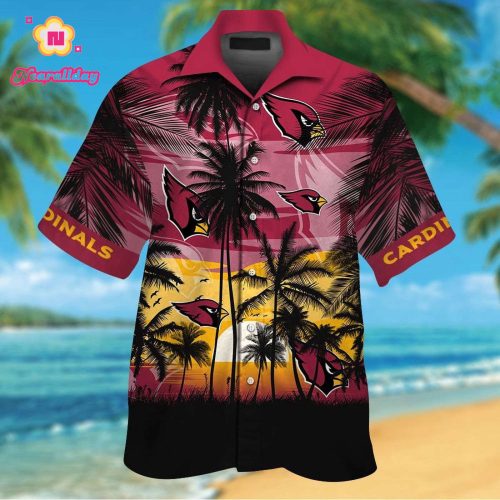 Arizona Cardinals Short Sleeve Button Up Tropical Aloha Hawaiian Shirts Shirt Hawaiian Shirt Set for Men Women Kids