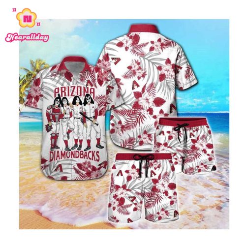 Arizona Diamondbacks and Kiss Hawaii Summer Button-Up Shirt for Men and Women