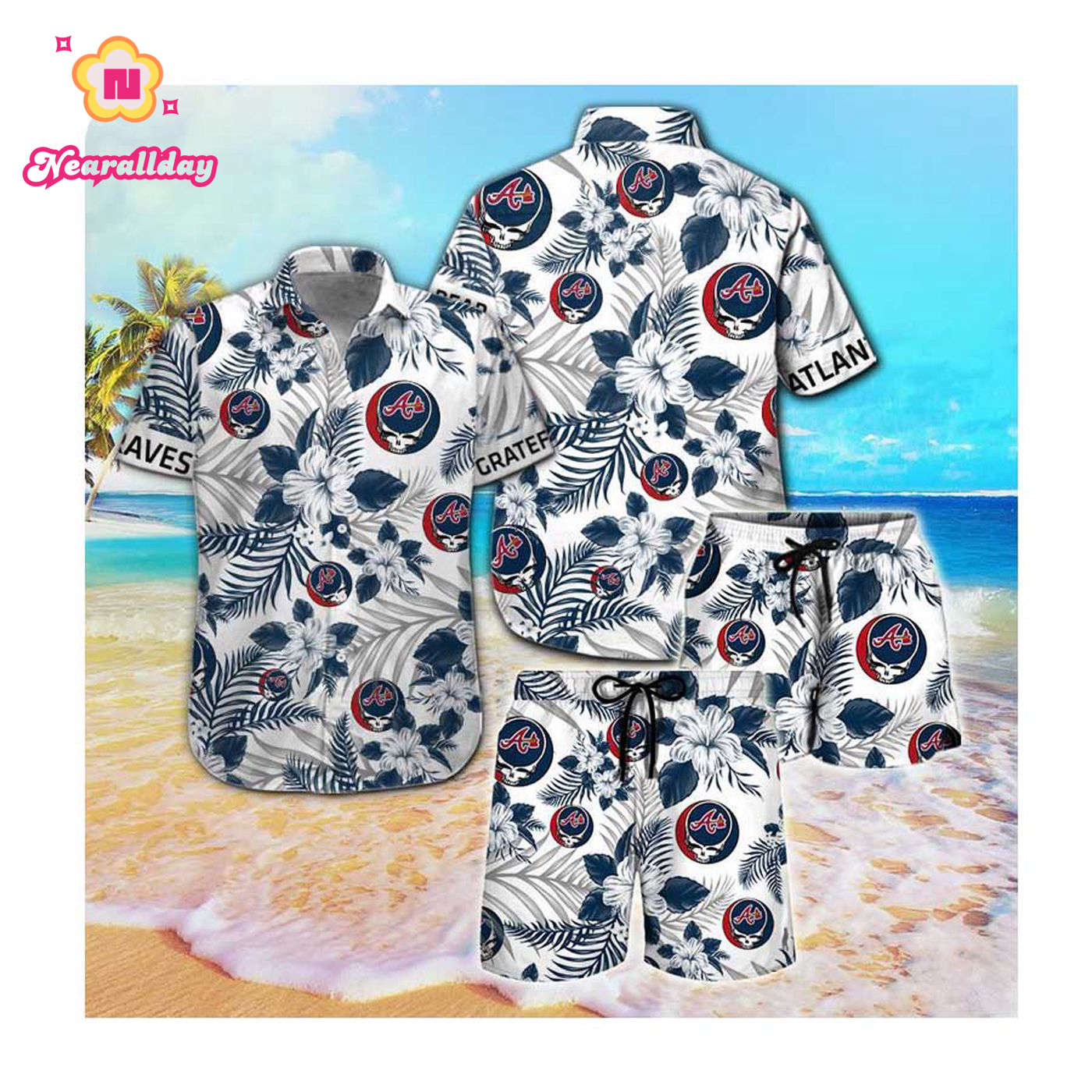 Atlanta Braves and Grateful Dead Hawaiian Summer Button-Up Shirt for Men and Women Atlanta Braves and Grateful Dead Hawaiian Summer Button-Up Shirt for Men and Women