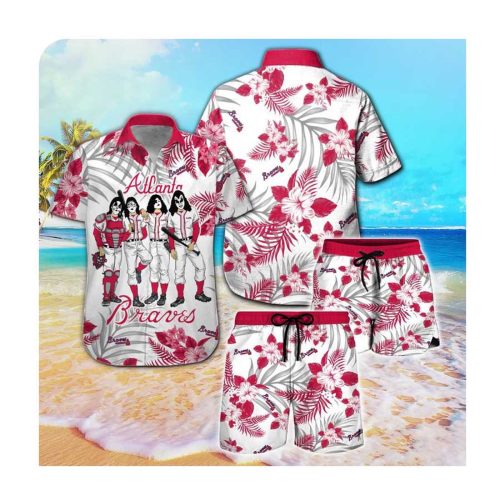 Atlanta Braves and Kiss Hawaii Summer Button Up Shirt for Men and Women
