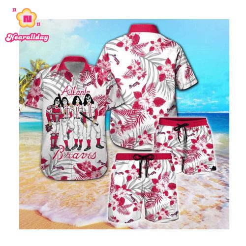 Atlanta Braves and Kiss Hawaii Summer Button Up Shirt for Men and Women