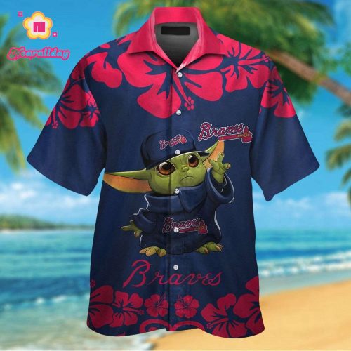 Atlanta Braves Baby Yoda Hawaiian Shirt Set for Men Women Kids – Short Sleeve Button Up Tropical Aloha Style