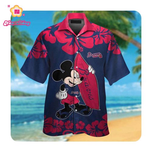 Atlanta Braves Mickey Mouse Hawaiian Shirt Summer Button-Up for Men & Women