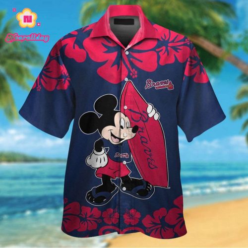 Atlanta Braves Mickey Mouse Hawaiian Shirt Set for Men Women Kids – Tropical Aloha Short Sleeve Button Up