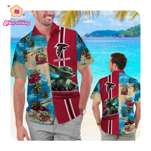 Atlanta Falcons Baby Yoda Custom Name Hawaii Shirt Summer Button Up Shirt For Men Women