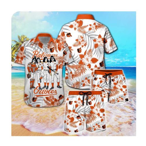Baltimore Orioles and KISS Hawaii Summer Button-Up Shirt for Men and Women