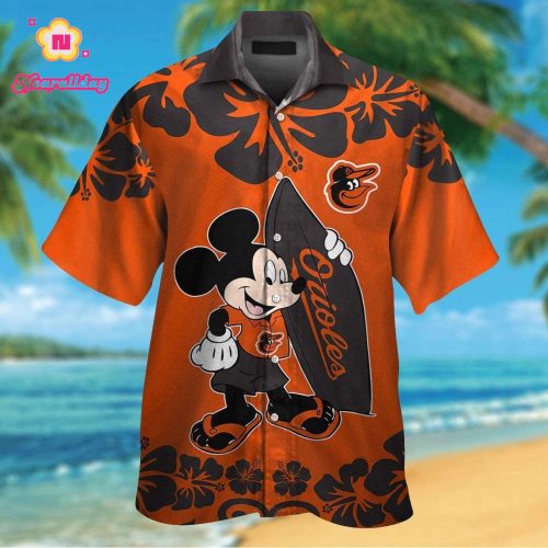 Baltimore Orioles Mickey Mouse Hawaiian Shirt Set for Men Women Kids