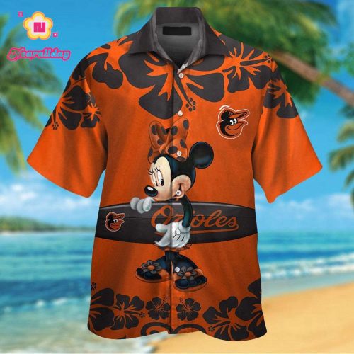 Baltimore Orioles Minnie Mouse Hawaiian Shirt Set for Men Women Kids