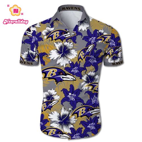 Baltimore Ravens Hawaiian Shirt Tropical Flower Short Sleeve