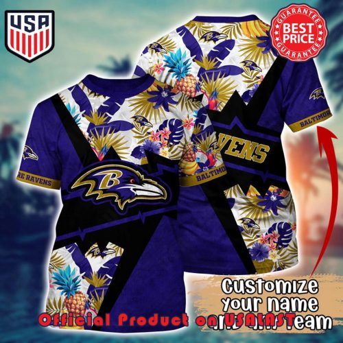 BALTIMORE RAVENS NFL FLOWER HAWAIIAN SHIRT AND TSHIRT FOR FANS CUSTOM NAME SUMMER FOOTBALL SHIRTS