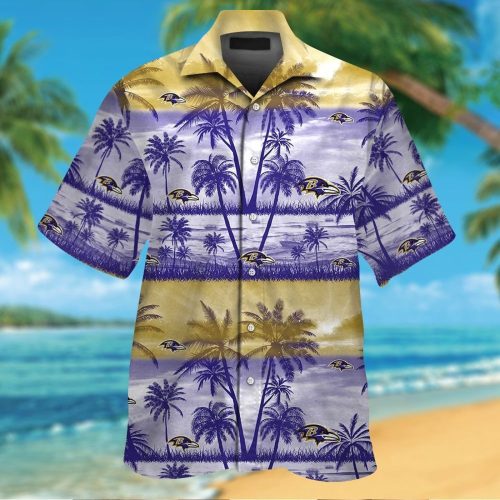 Baltimore Ravens Short Sleeve Button Up Tropical Aloha Hawaiian Shirt Set for Men Women Kids Gift