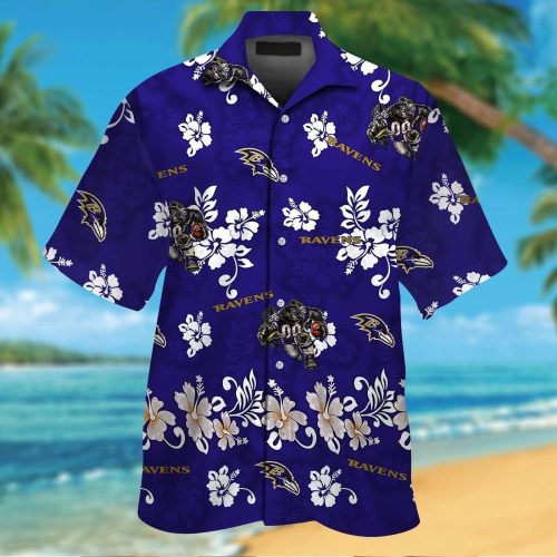 Baltimore Ravens Short Sleeve Button Up Tropical Aloha Hawaiian Shirt Set for Men Women Kids Gift