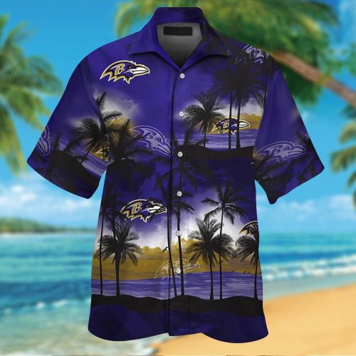 Baltimore Ravens Short Sleeve Button Up Tropical Aloha Hawaiian Shirt Set for Men Women Kids Gift