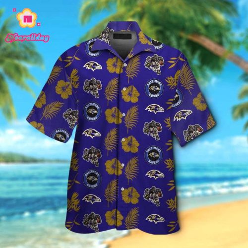 Baltimore Ravens Short Sleeve Button Up Tropical Aloha Hawaiian Shirt Set for Men Women Kids Gift