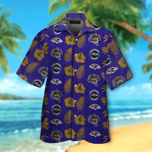 Baltimore Ravens Short Sleeve Button Up Tropical Aloha Hawaiian Shirt Set for Men Women Kids Gift