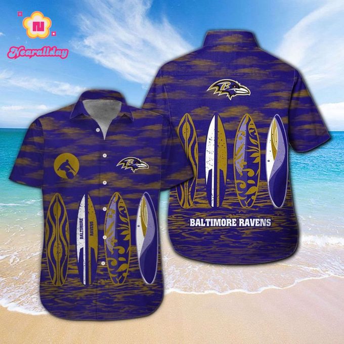Baltimore Ravens Short Sleeve Button Up Tropical Aloha Hawaiian Shirt Set for Men Women Kids Gift