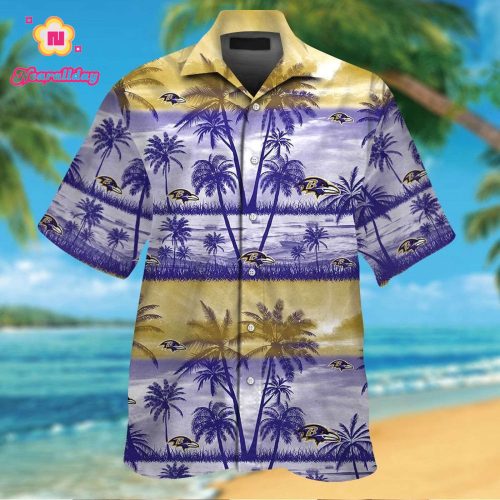 Baltimore Ravens Short Sleeve Button Up Tropical Aloha Hawaiian Shirt Set for Men Women Kids Gift