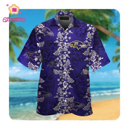 Baltimore Ravens Short Sleeve Button Up Tropical Aloha Hawaiian Shirts NFL