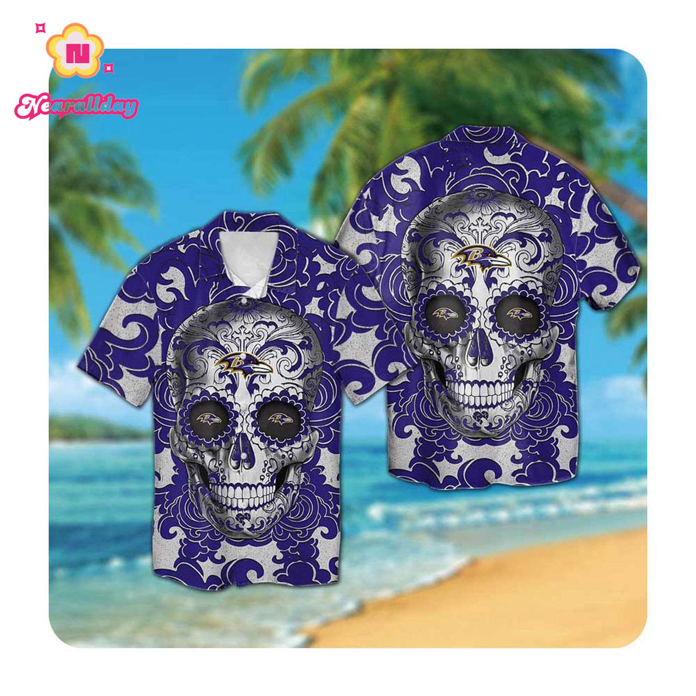 Baltimore Ravens Sugar Skull Hawaii Shirt Summer Button Up Shirt For Men Women Baltimore Ravens Sugar Skull Hawaii Shirt Summer Button Up Shirt For Men Women