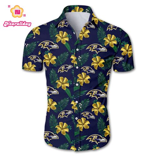 Baltimore ravens tropical flower Hawaiian Beach Shirt
