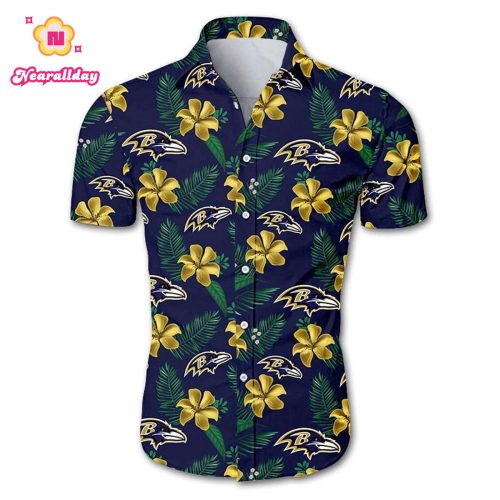 Baltimore ravens tropical flower Hawaiian Shirt
