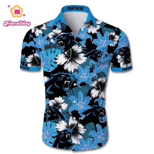 Beach Shirt Carolina Panthers Hawaiian Shirt Tropical Flower Short Sleeve Slim Fit Body