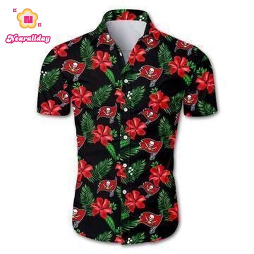 Beach Shirt Tampa Bay Buccaneers Hawaiian All over print Shirt Floral Button Up Slim Fit Body NFL