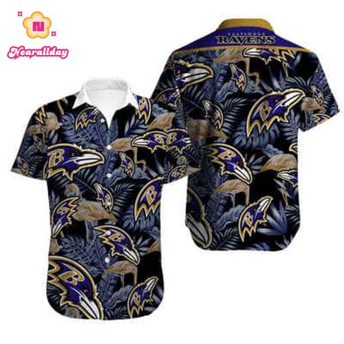 Black Aloha NFL Baltimore Ravens Hawaiian Shirt Palm Leaves Beach Gift For Friend