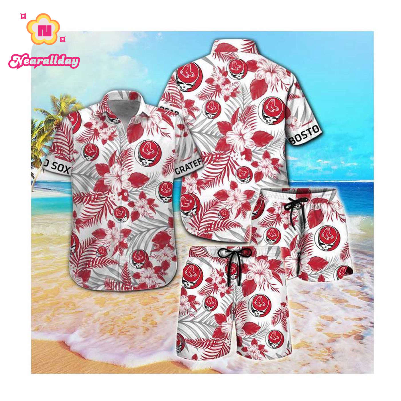 Boston Red Sox and Kiss Hawaii Summer Button Up Shirt – Men Women Boston Red Sox and Kiss Hawaii Summer Button Up Shirt – Men Women
