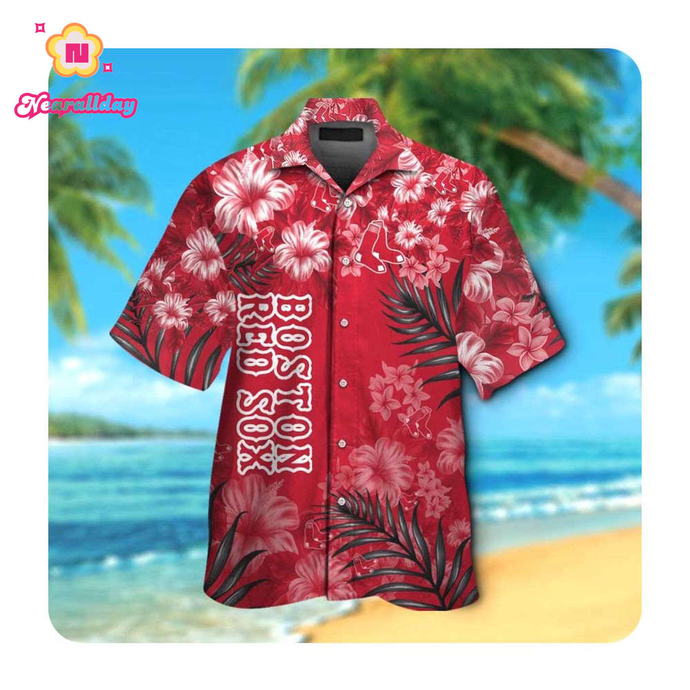 Authentic Boston Red Sox MLB Hawaiian Button-Up Shirt for Men and Women Authentic Boston Red Sox MLB Hawaiian Button-Up Shirt for Men and Women