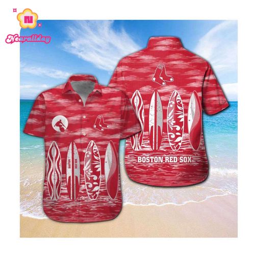 Official MLB Boston Red Sox Tropical Hawaiian Shirt – Short Sleeve Button Up