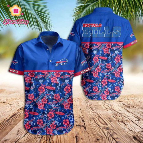 Buffalo Bills Hawaiian Shirt Bills Pink Hibiscus Flowers Hawaiian Shirt