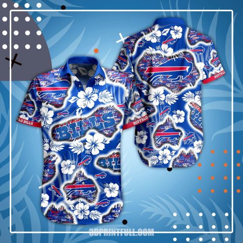 Buffalo Bills Hawaiian Shirts Tropical Flower Mens Hawaiian Shirt Set for Men Women Kids