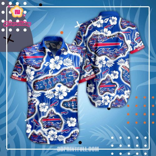 Buffalo Bills Hawaiian Shirts Tropical Flower Mens Hawaiian Shirt Set for Men Women Kids
