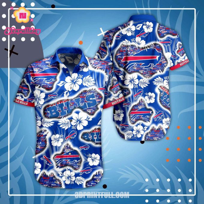 Buffalo Bills Hawaiian Shirts Tropical Flower Mens Hawaiian Shirt Set for Men Women Kids