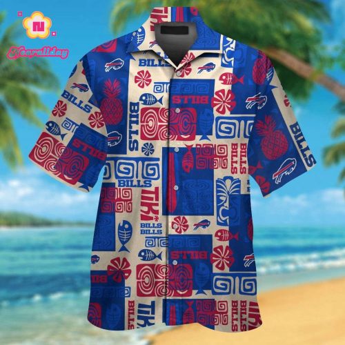Buffalo Bills Short Sleeve Button Up Tropical Aloha Hawaiian Shirt Set for Men Women Kids Gift