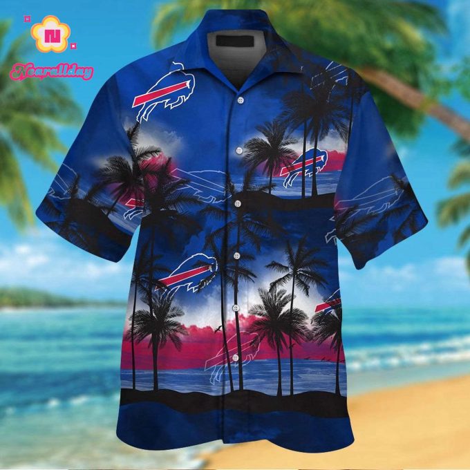 Buffalo Bills Short Sleeve Button Up Tropical Aloha Hawaiian Shirt Set for Men Women Kids Gift