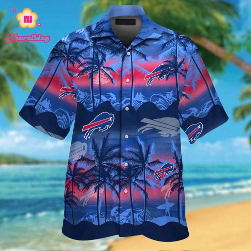 Buffalo Bills Short Sleeve Button Up Tropical Aloha Hawaiian Shirt Set for Men Women Kids Gift