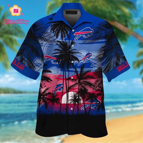 Buffalo Bills Short Sleeve Button Up Tropical Aloha Hawaiian Shirts Shirt Hawaiian Shirt Set for Men Women Kids