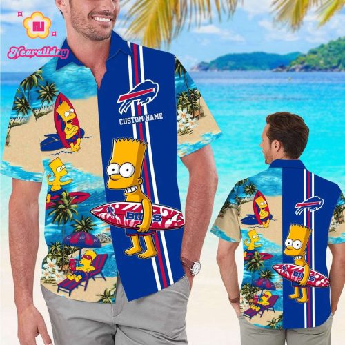 Buffalo Bills Simpsons Name Personalized Short Sleeve Button Up Tropical Aloha Hawaiian Shirt Set for Men Women Kids