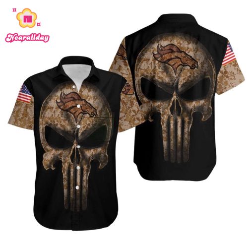 Camouflage Skull Denver Broncos American Flag Hawaiian Shirt