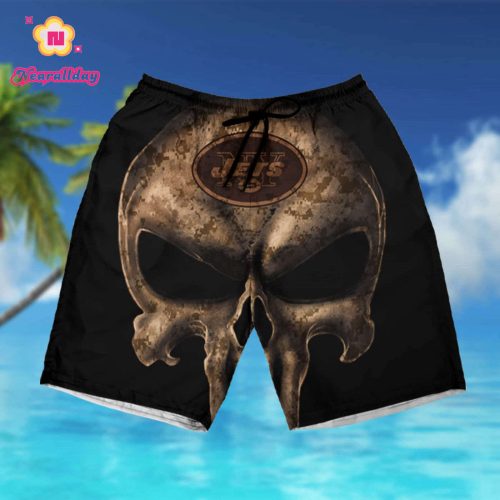Camouflage Skull New York Jets American Flag Hawaiian Shirt summer shirt