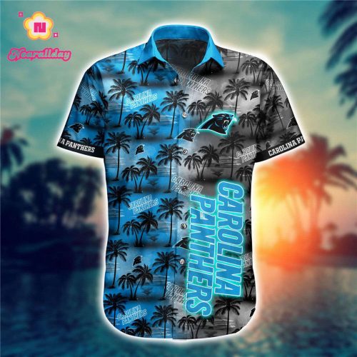 Carolina Panthers Hawaiian Shirt Palm Tree Pattern