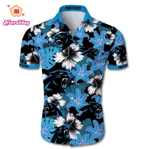 Carolina Panthers Hawaiian Shirt Tropical Flower Short Sleeve