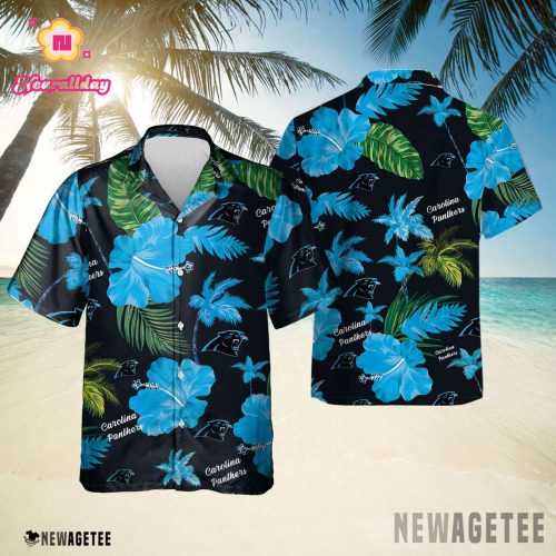 Carolina Panthers Nfl Color Hibiscus Button Up Hawaiian Shirt