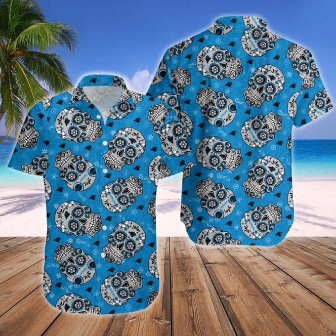 Carolina Panthers NFL SKull Hawaiian Shirt And Short