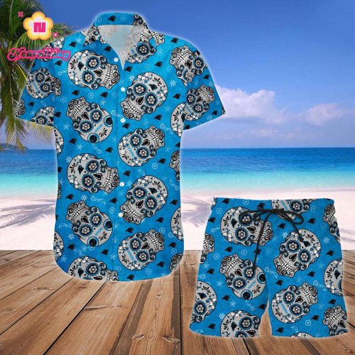 Carolina Panthers NFL SKull Hawaiian Shirt And Short
